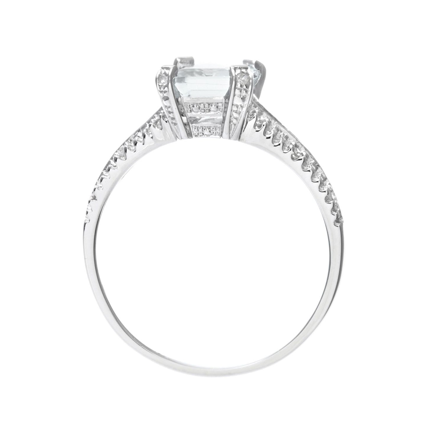 9ct White Gold  Diamond Emerald Cut Aquamarine Solitaire Ring - PR0AXL7262WAQ