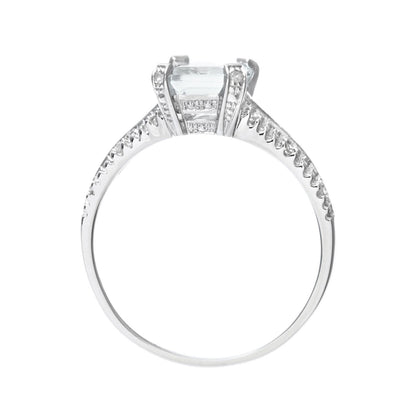 9ct White Gold  Diamond Emerald Cut Aquamarine Solitaire Ring - PR0AXL7262WAQ