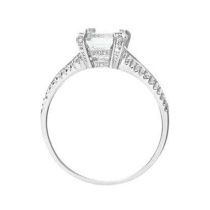 9ct White Gold  Diamond Emerald Cut Aquamarine Solitaire Ring - PR0AXL7262WAQ