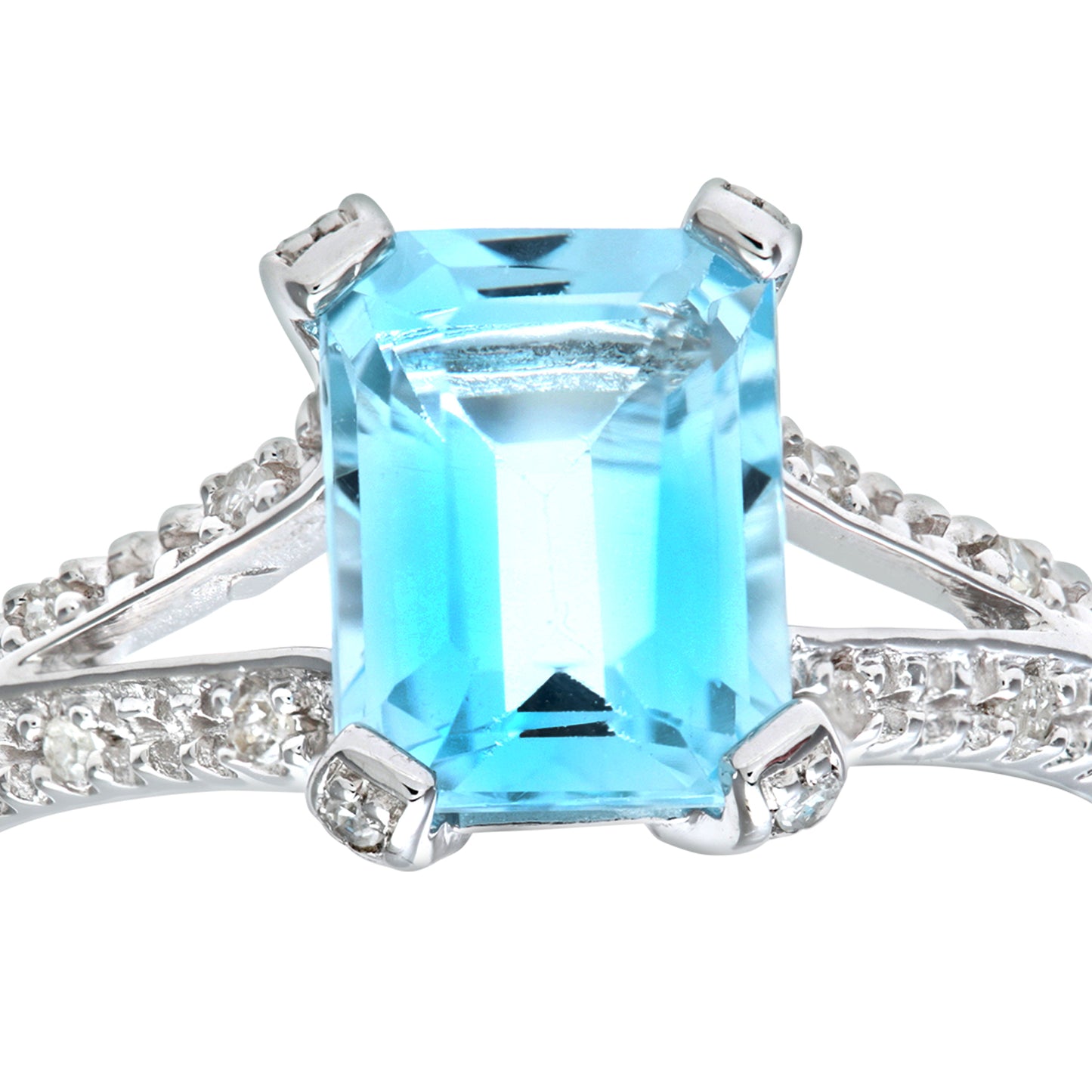 9ct White Gold  Diamond Emerald Cut 2ct Blue Topaz Solitaire Ring - PR0AXL7262WBT
