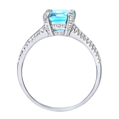 9ct White Gold  Diamond Emerald Cut 2ct Blue Topaz Solitaire Ring - PR0AXL7262WBT
