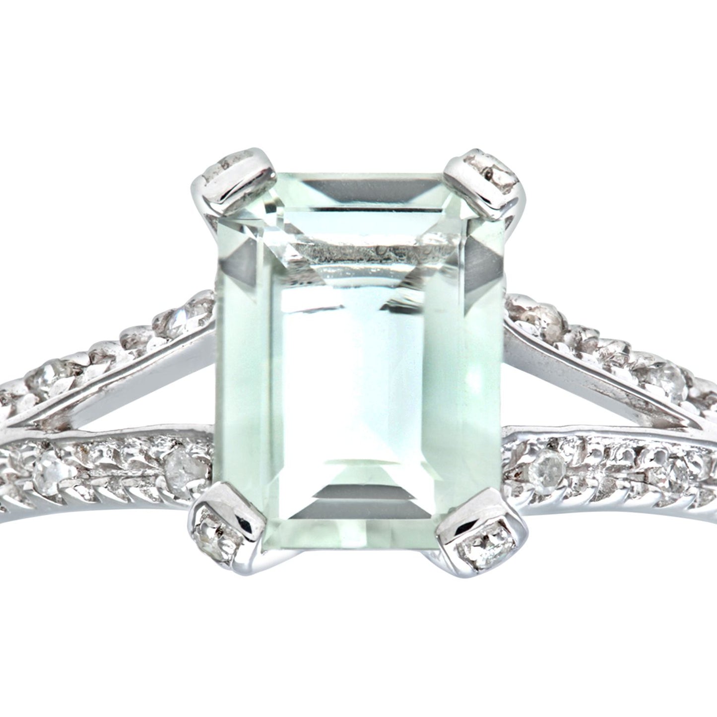 9ct White Gold  Diamond Emerald Cut Amethyst Split Solitaire Ring - PR0AXL7262WGreenAM