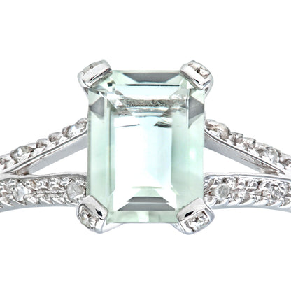 9ct White Gold  Diamond Emerald Cut Amethyst Split Solitaire Ring - PR0AXL7262WGreenAM