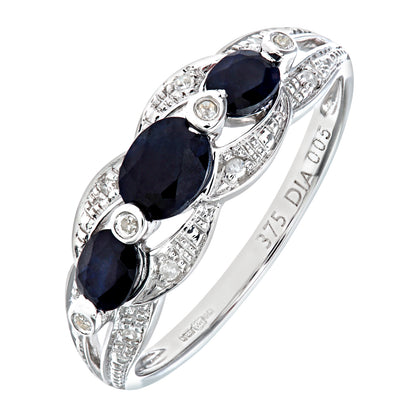 9ct White Gold  Diamond Oval Sapphire Split Inifnity Trilogy Ring - PR0AXL7340WSA