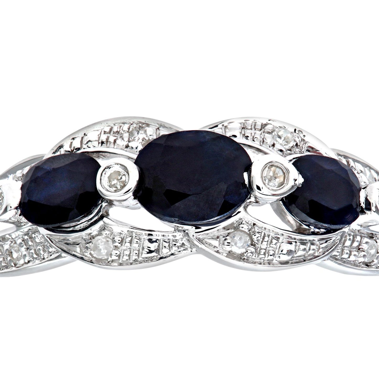 9ct White Gold  Diamond Oval Sapphire Split Inifnity Trilogy Ring - PR0AXL7340WSA