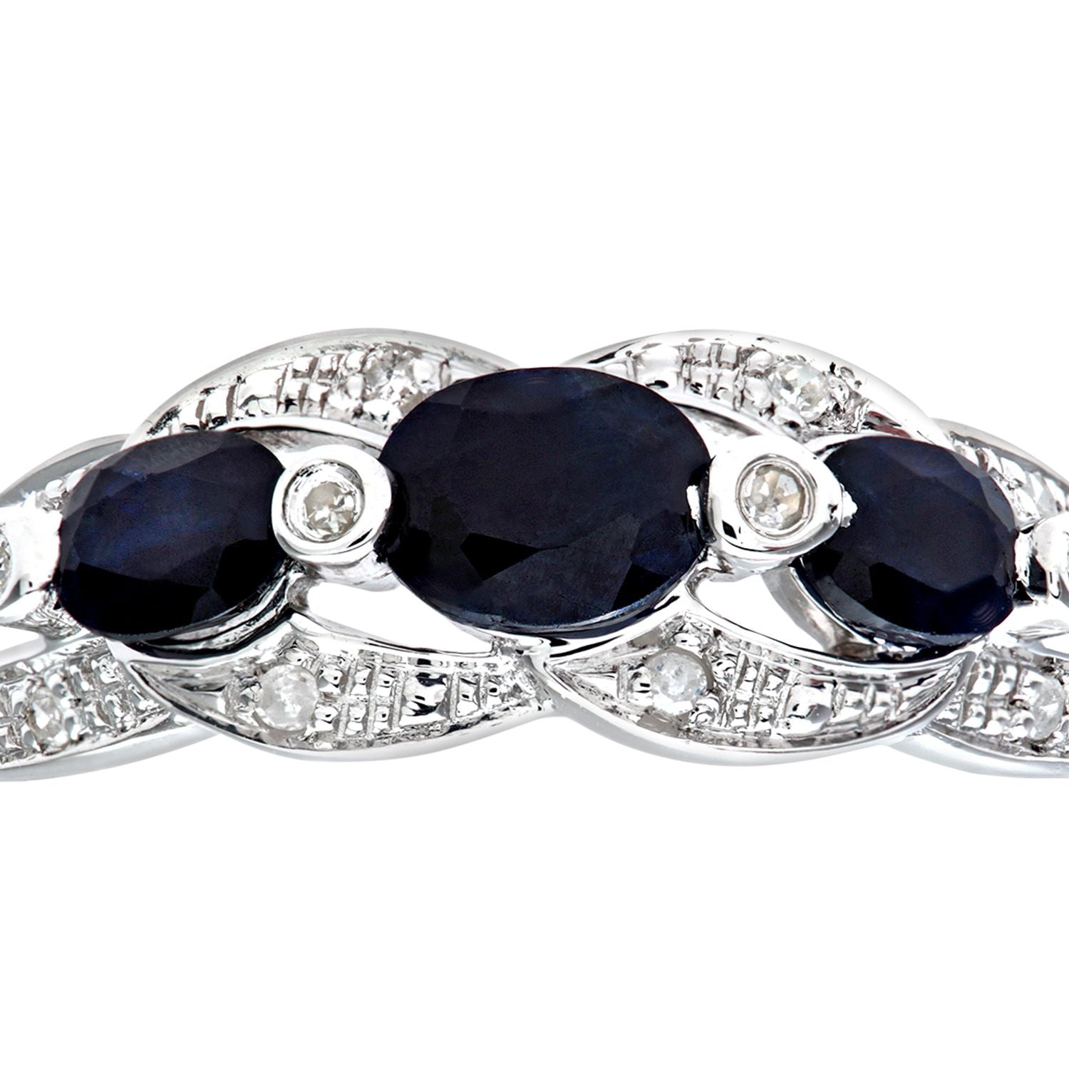 9ct White Gold  Diamond Oval Sapphire Split Inifnity Trilogy Ring - PR0AXL7340WSA