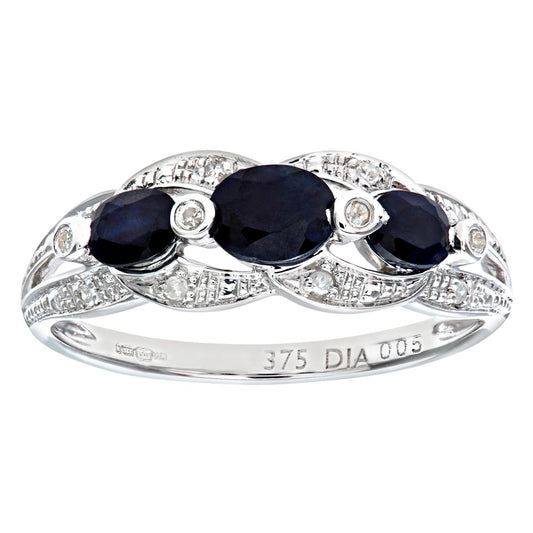 9ct White Gold Diamond Oval Sapphire Split Inifnity Trilogy Ring - PR0AXL7340WSA