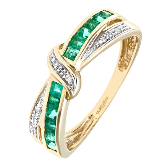 9ct Gold  Diamond Square 0.53ct Emerald Knot Eternity Ring 3mm - PR0AXL7360YEM