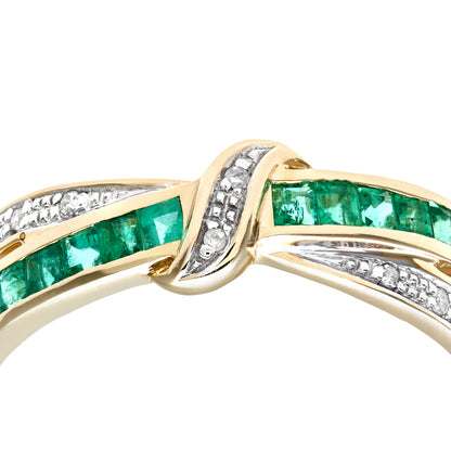 9ct Gold  Diamond Square 0.53ct Emerald Knot Eternity Ring 3mm - PR0AXL7360YEM