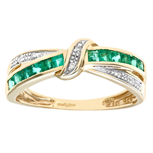 9ct Gold  Diamond Square 0.53ct Emerald Knot Eternity Ring 3mm - PR0AXL7360YEM