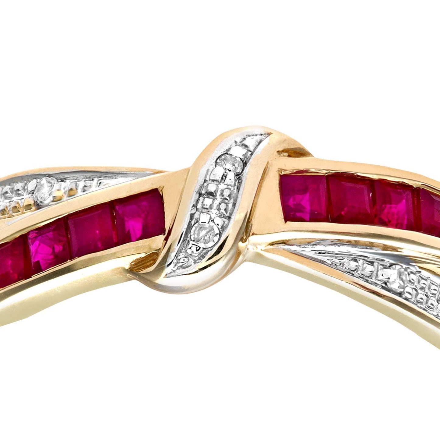 9ct Gold  2.5pts Diamond Square 0.76ct Ruby Knot Eternity Ring 3mm - PR0AXL7360YRU