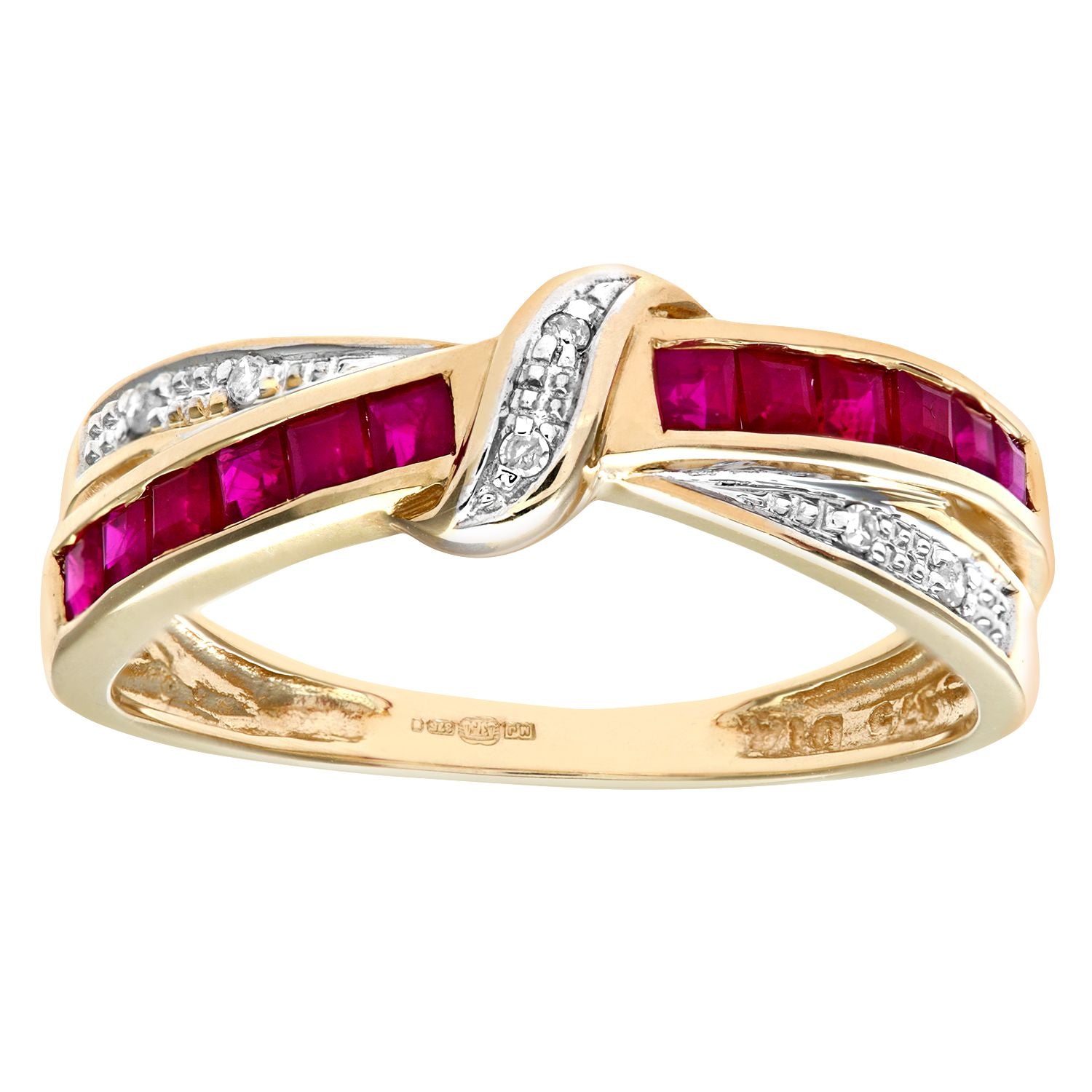 9ct Gold  2.5pts Diamond Square 0.76ct Ruby Knot Eternity Ring 3mm - PR0AXL7360YRU