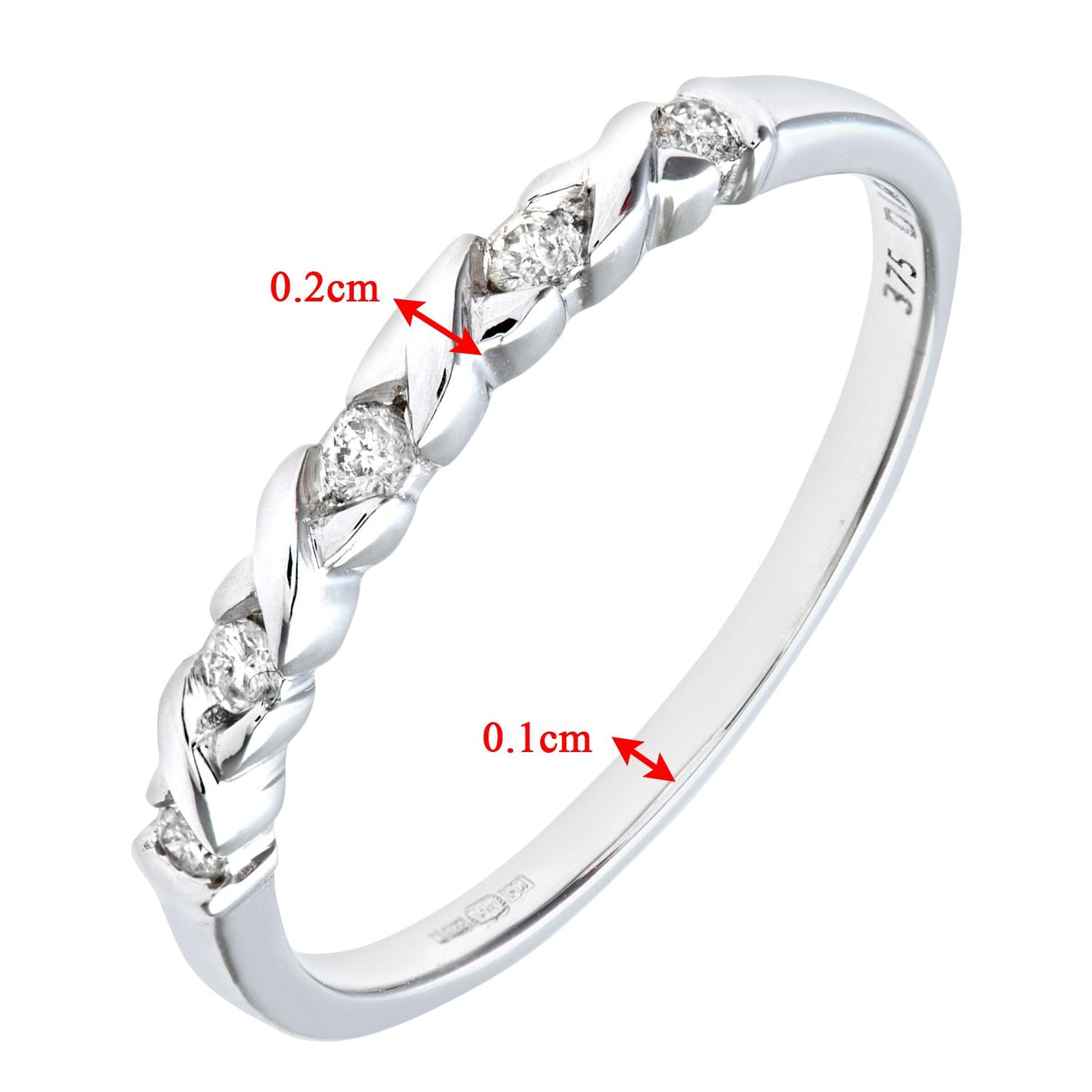 9ct White Gold  Round 10pts Diamond Kiss Eternity Ring 1.5mm - PR0AXL7372W