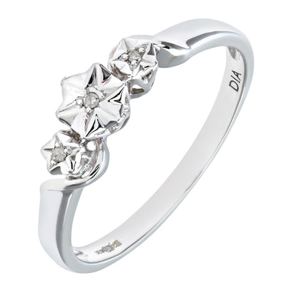 9ct White Gold  Round 1pts Diamond Illusion Star Trilogy Ring - PR0AXL7380W