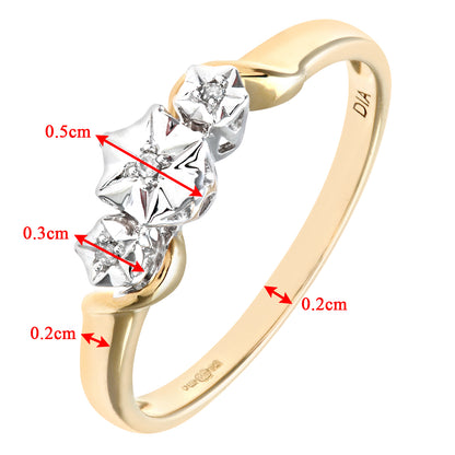 9ct Gold  Round 1pts Diamond Illusion Star Trilogy Ring - PR0AXL7380Y