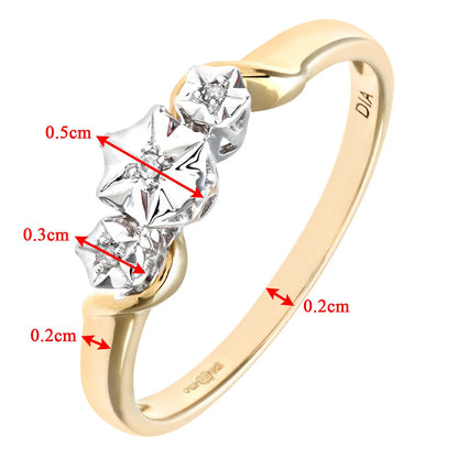 9ct Gold  Round 1pts Diamond Illusion Star Trilogy Ring - PR0AXL7380Y