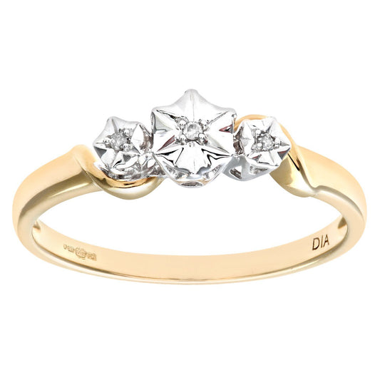 9ct Gold Round 1pts Diamond Illusion Star Trilogy Ring - PR0AXL7380Y