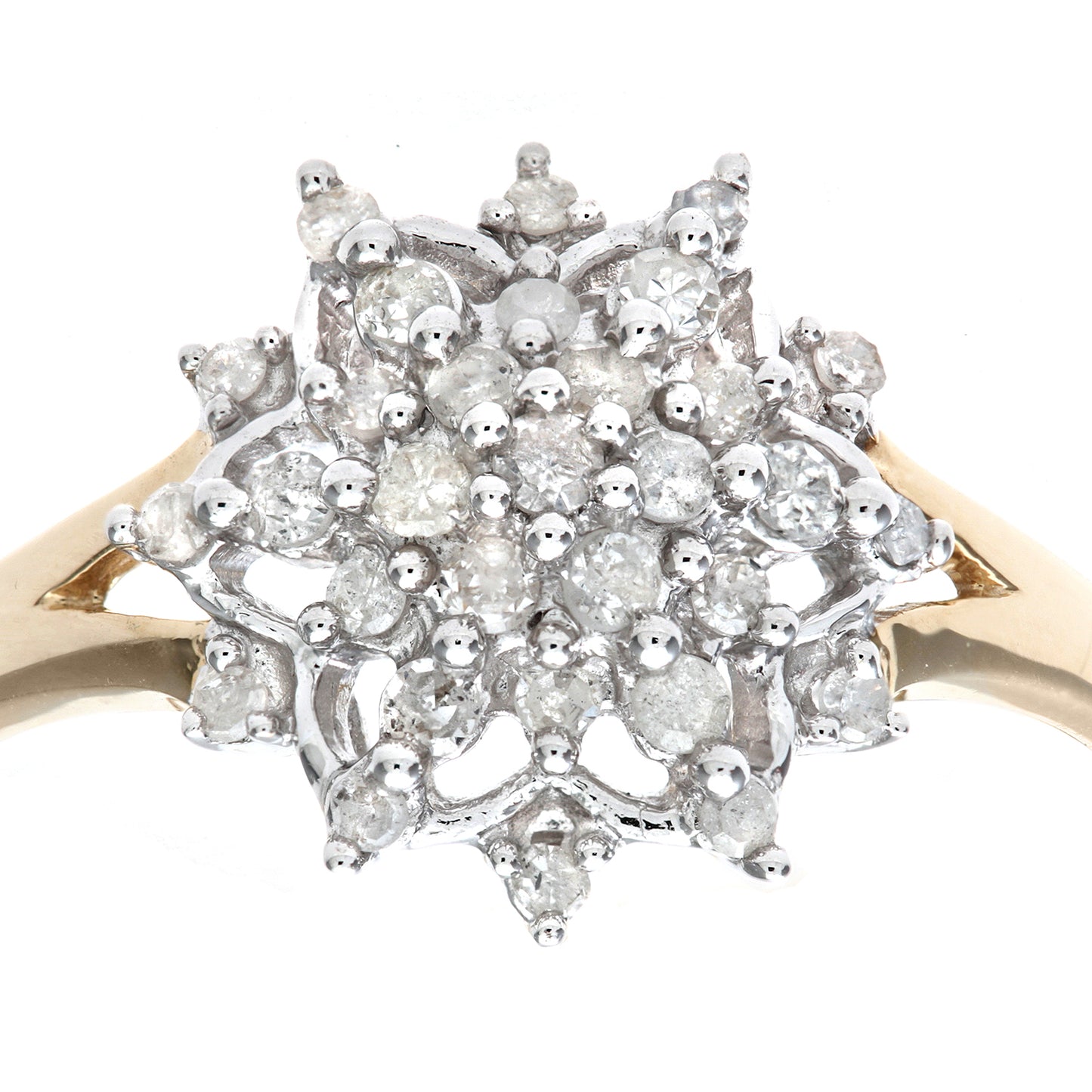 9ct Gold  Round 0.3ct Diamond Tiered Snowflake Cluster Ring - PR0AXL7389Y