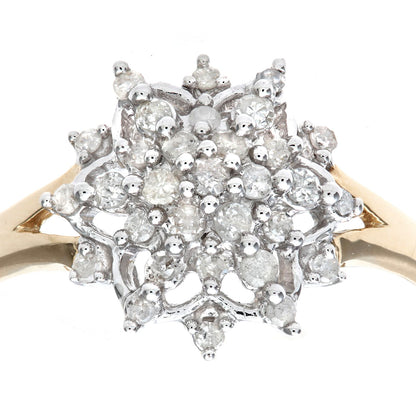 9ct Gold  Round 0.3ct Diamond Tiered Snowflake Cluster Ring - PR0AXL7389Y