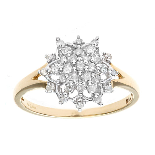 9ct Gold Round 0.3ct Diamond Tiered Snowflake Cluster Ring - PR0AXL7389Y