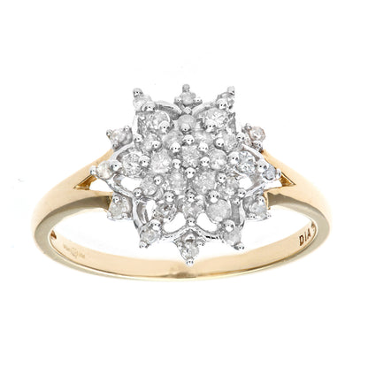 9ct Gold  Round 0.3ct Diamond Tiered Snowflake Cluster Ring - PR0AXL7389Y