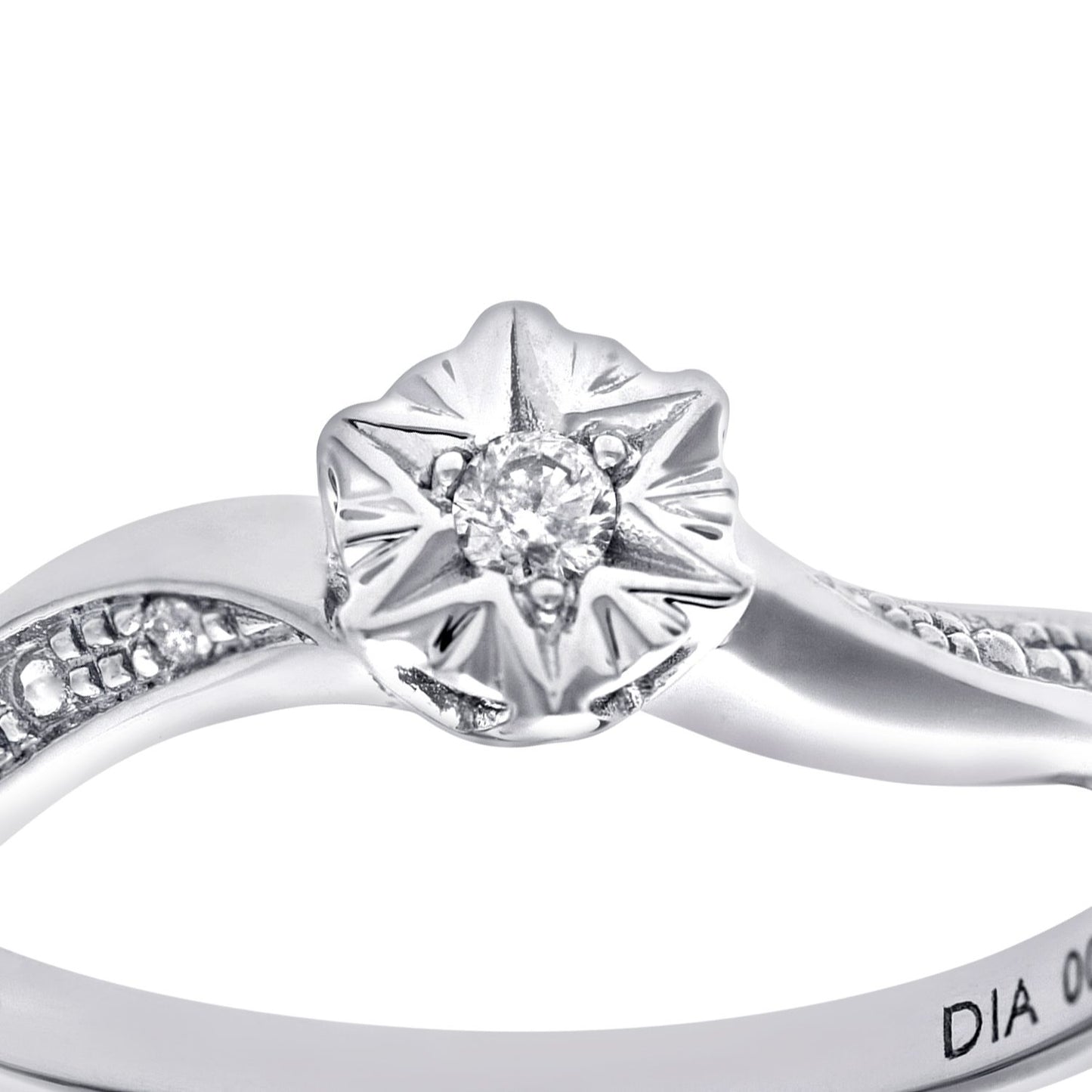 9ct White Gold  5pts Diamond Wavy Illusion Star Solitaire Ring 5mm - PR0AXL7425W