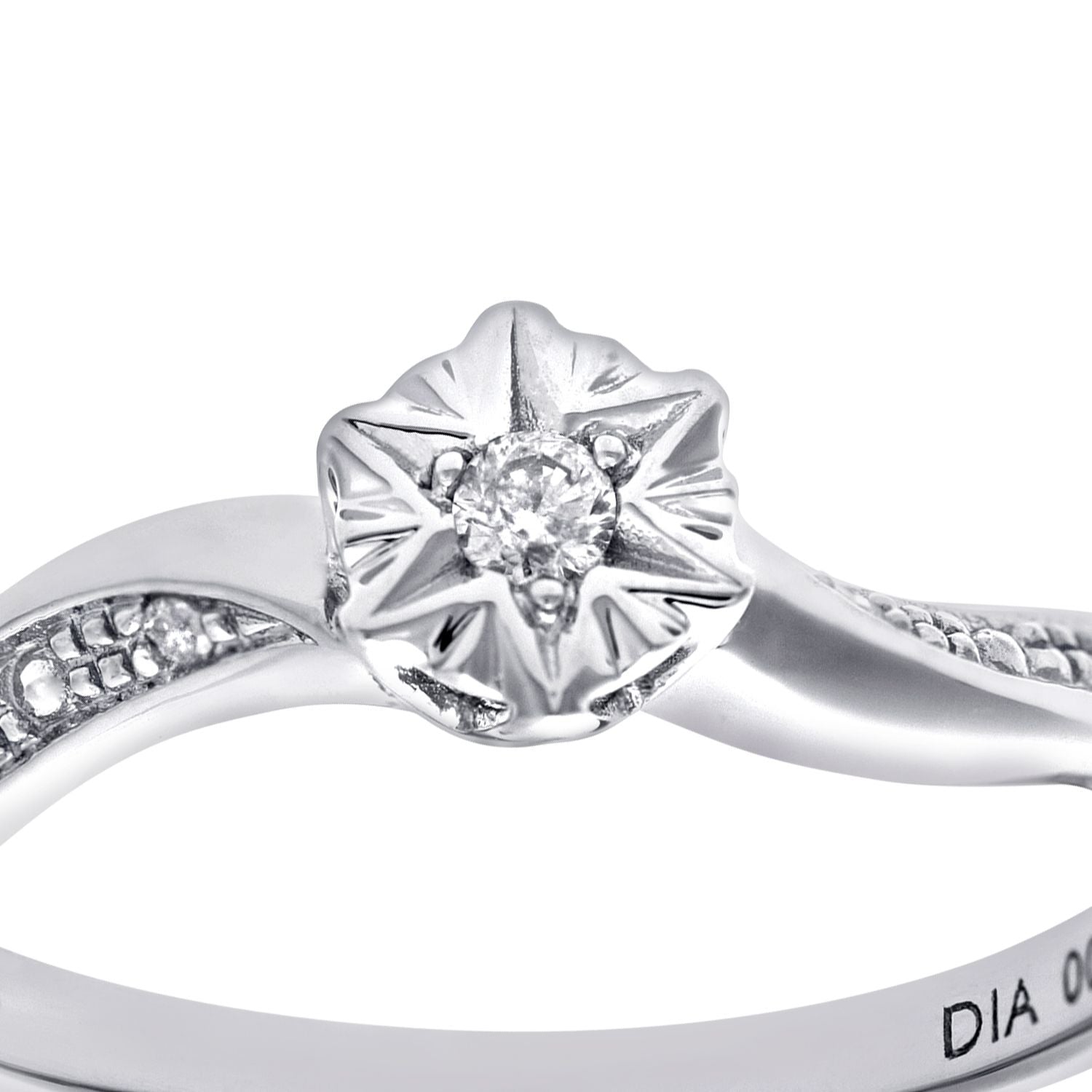 9ct White Gold  5pts Diamond Wavy Illusion Star Solitaire Ring 5mm - PR0AXL7425W