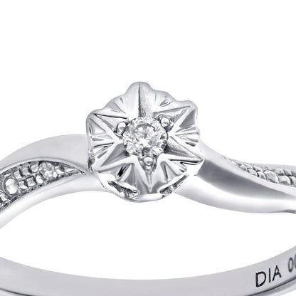 9ct White Gold  5pts Diamond Wavy Illusion Star Solitaire Ring 5mm - PR0AXL7425W