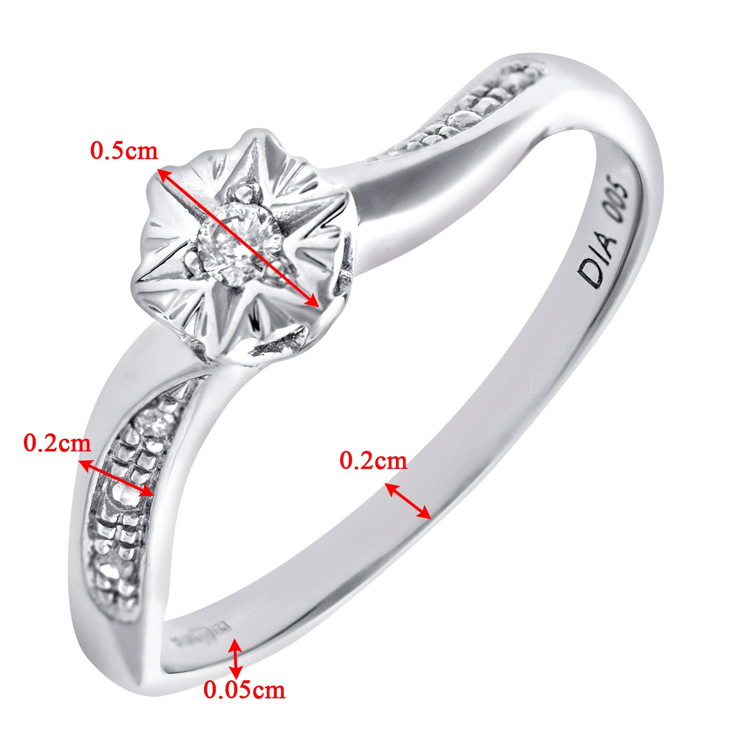9ct White Gold  5pts Diamond Wavy Illusion Star Solitaire Ring 5mm - PR0AXL7425W