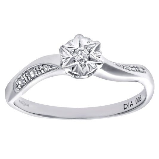 9ct White Gold 5pts Diamond Wavy Illusion Star Solitaire Ring 5mm - PR0AXL7425W