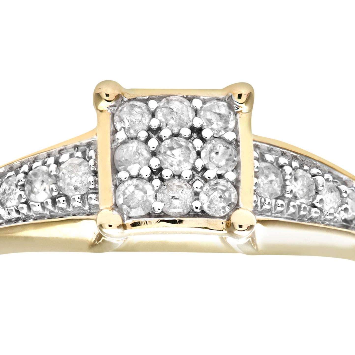 9ct Gold  1/4ct Diamond Raised Square Top Signet Cluster Ring - PR0AXL7429Y