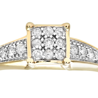 9ct Gold  1/4ct Diamond Raised Square Top Signet Cluster Ring - PR0AXL7429Y