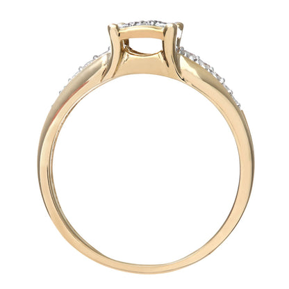 9ct Gold  1/4ct Diamond Raised Square Top Signet Cluster Ring - PR0AXL7429Y