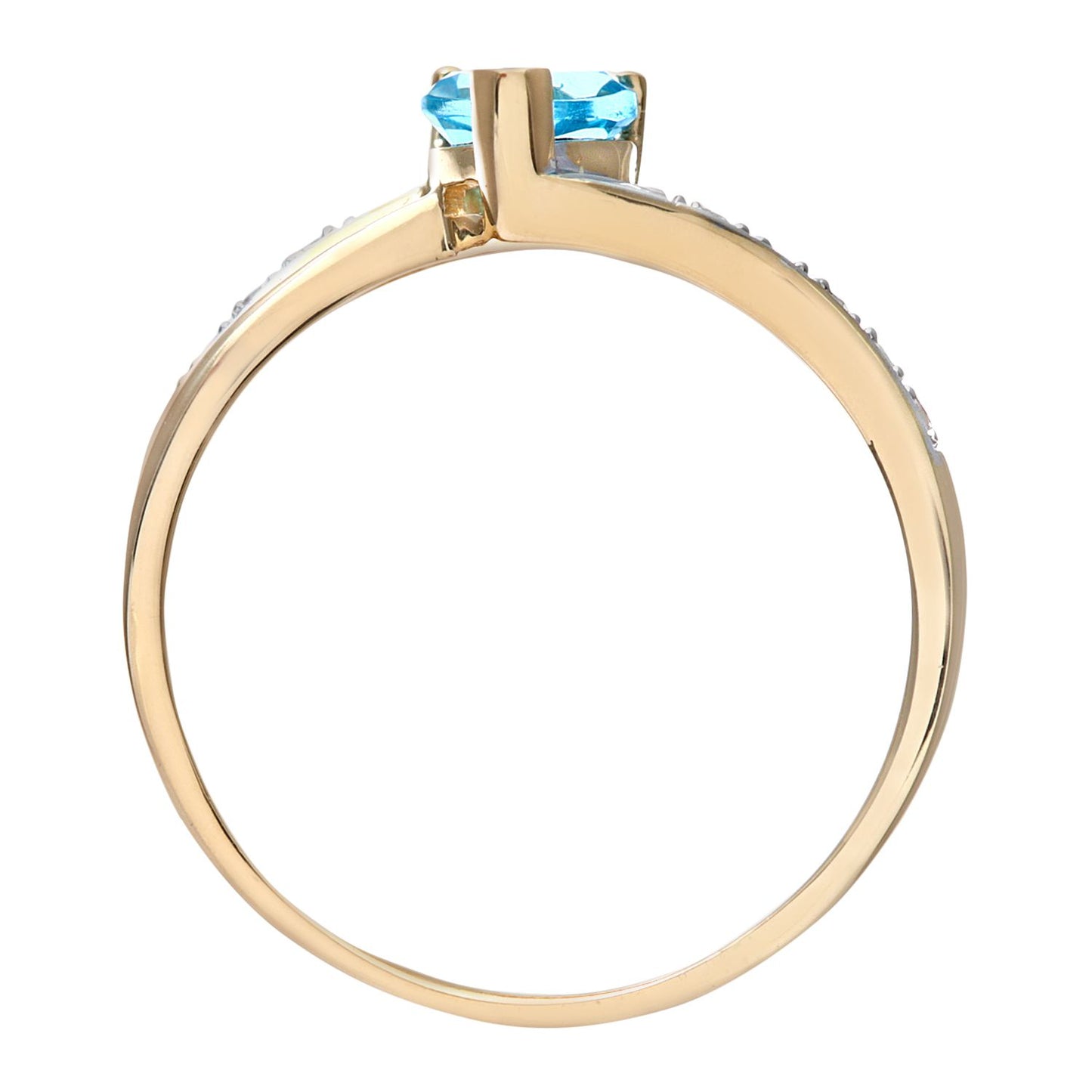 9ct Gold  Diamond Heart 0.6ct Blue Topaz Split Love Heart Ring - PR0AXL7447YBT