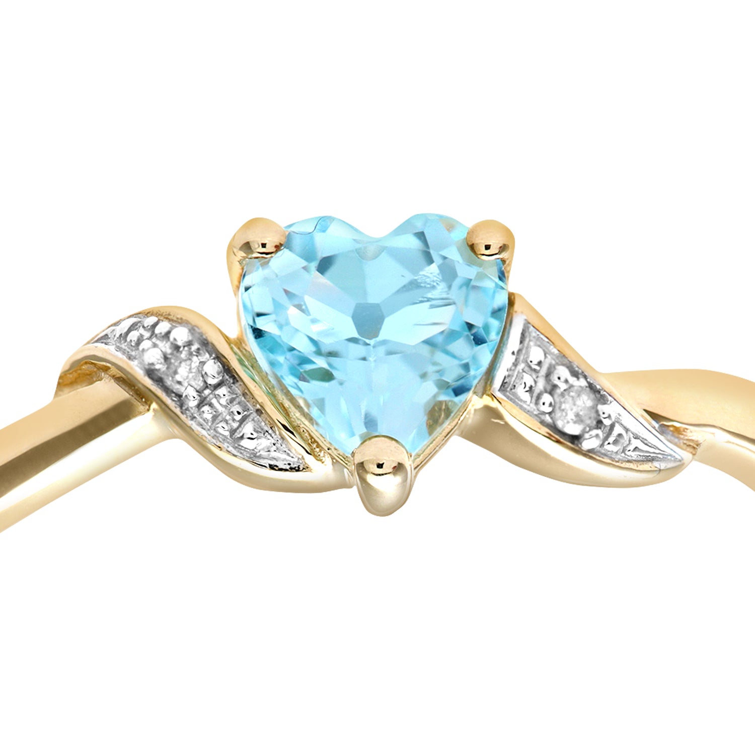 9ct Gold  1pts Diamond Heart 0.55ct Blue Topaz Heart Ring - PR0AXL7486YBT