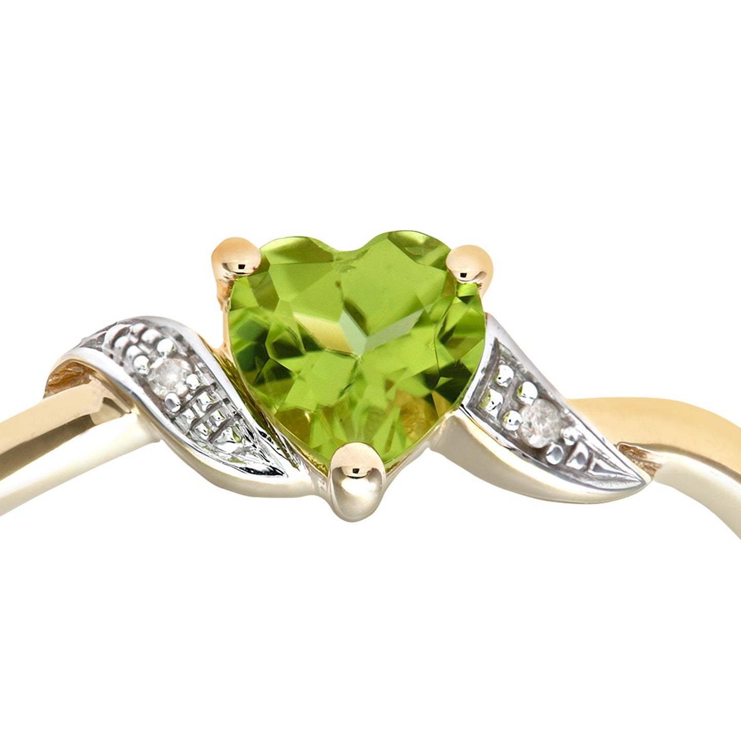 9ct Gold  1pts Diamond Heart 0.53ct Peridot Heart Engagement Ring - PR0AXL7486YPD