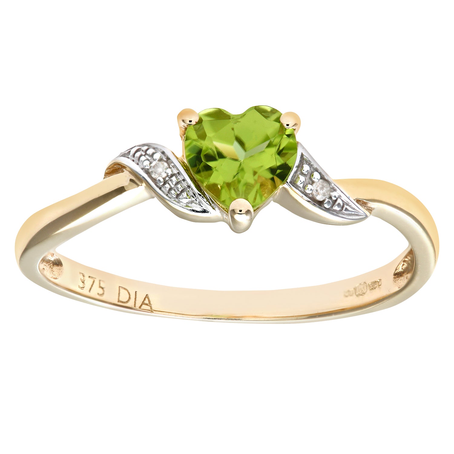 9ct Gold  1pts Diamond Heart 0.53ct Peridot Heart Engagement Ring - PR0AXL7486YPD