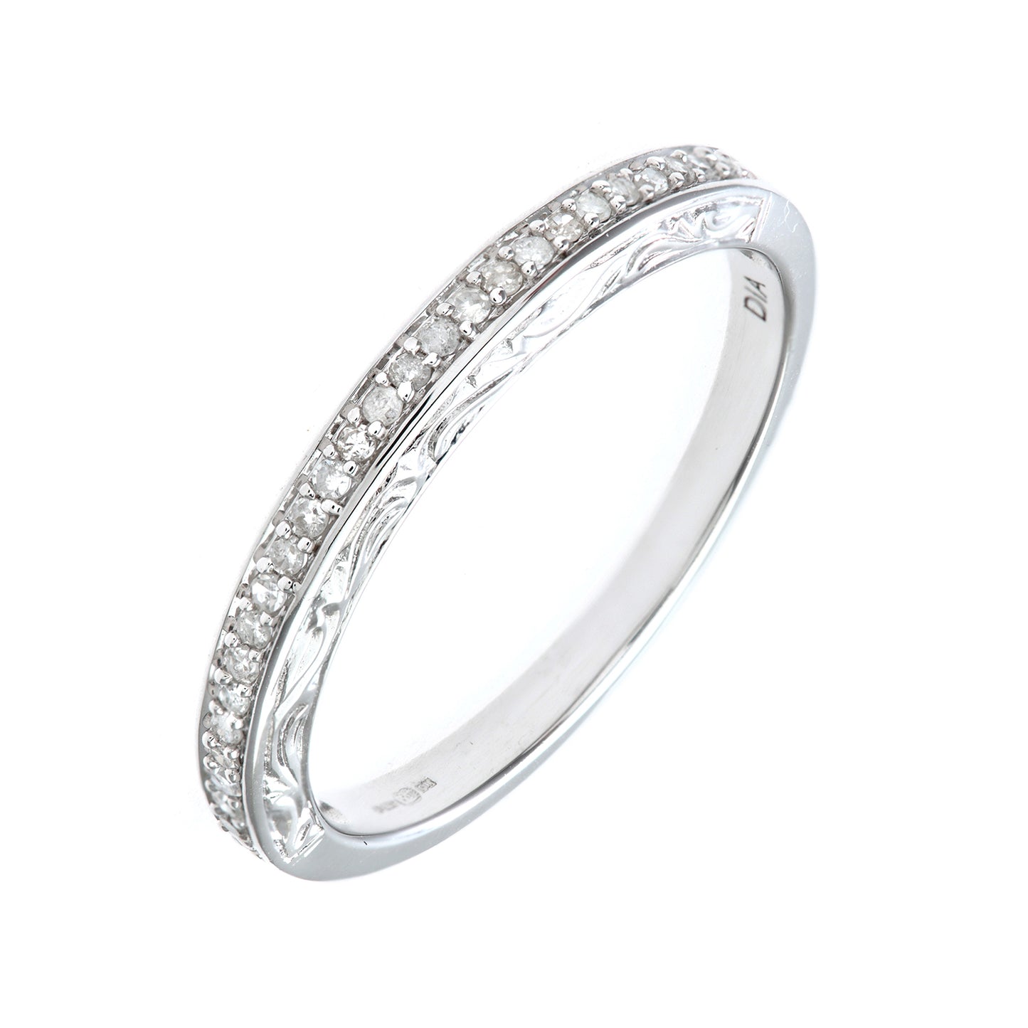 9ct White Gold  Diamond Carved Sides Micro Bead Eternity Ring 2mm - PR0AXL7539BW
