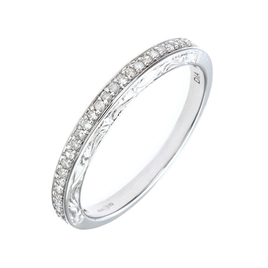 9ct White Gold  Diamond Carved Sides Micro Bead Eternity Ring 2mm - PR0AXL7539BW