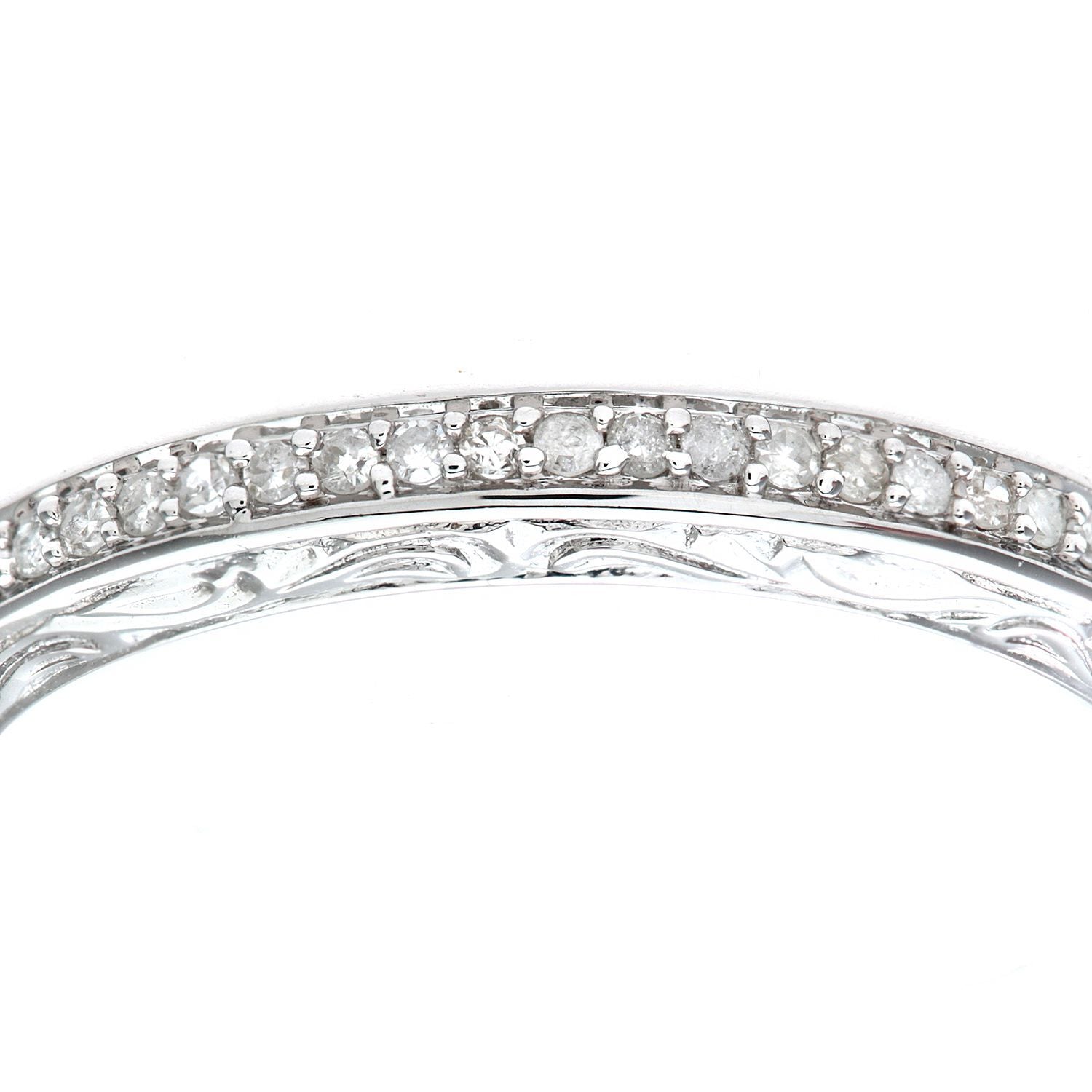 9ct White Gold  Diamond Carved Sides Micro Bead Eternity Ring 2mm - PR0AXL7539BW