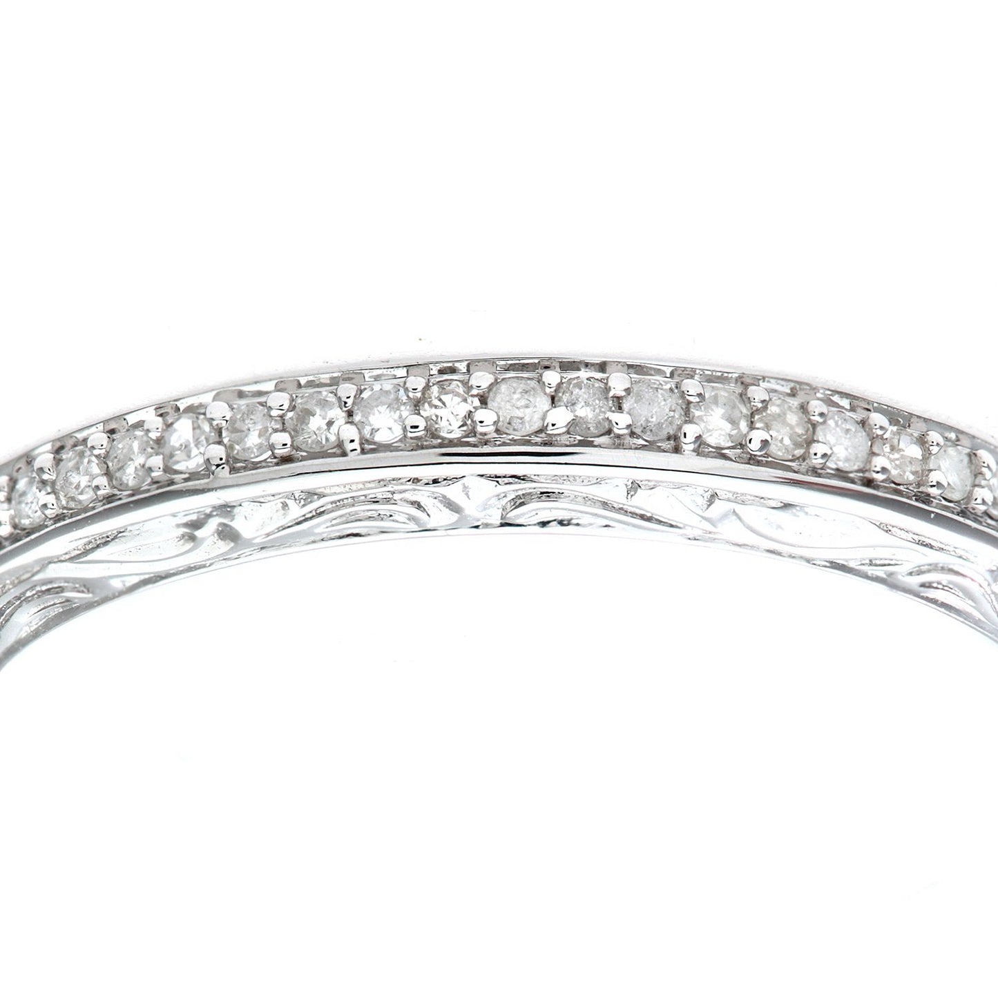 9ct White Gold  Diamond Carved Sides Micro Bead Eternity Ring 2mm - PR0AXL7539BW