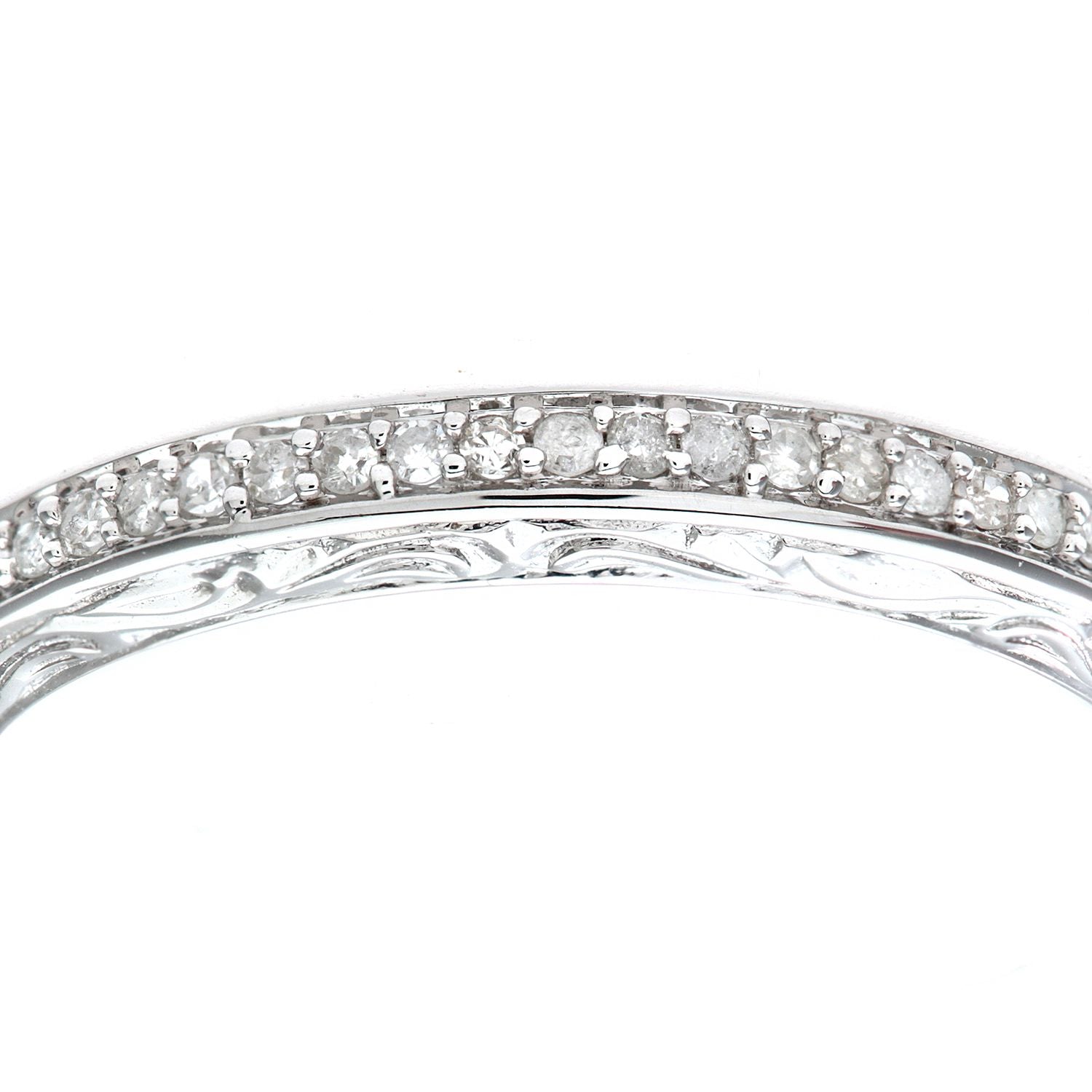 9ct White Gold  Diamond Carved Sides Micro Bead Eternity Ring 2mm - PR0AXL7539BW