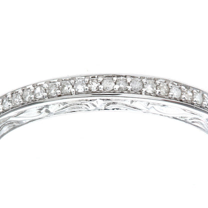 9ct White Gold  Diamond Carved Sides Micro Bead Eternity Ring 2mm - PR0AXL7539BW