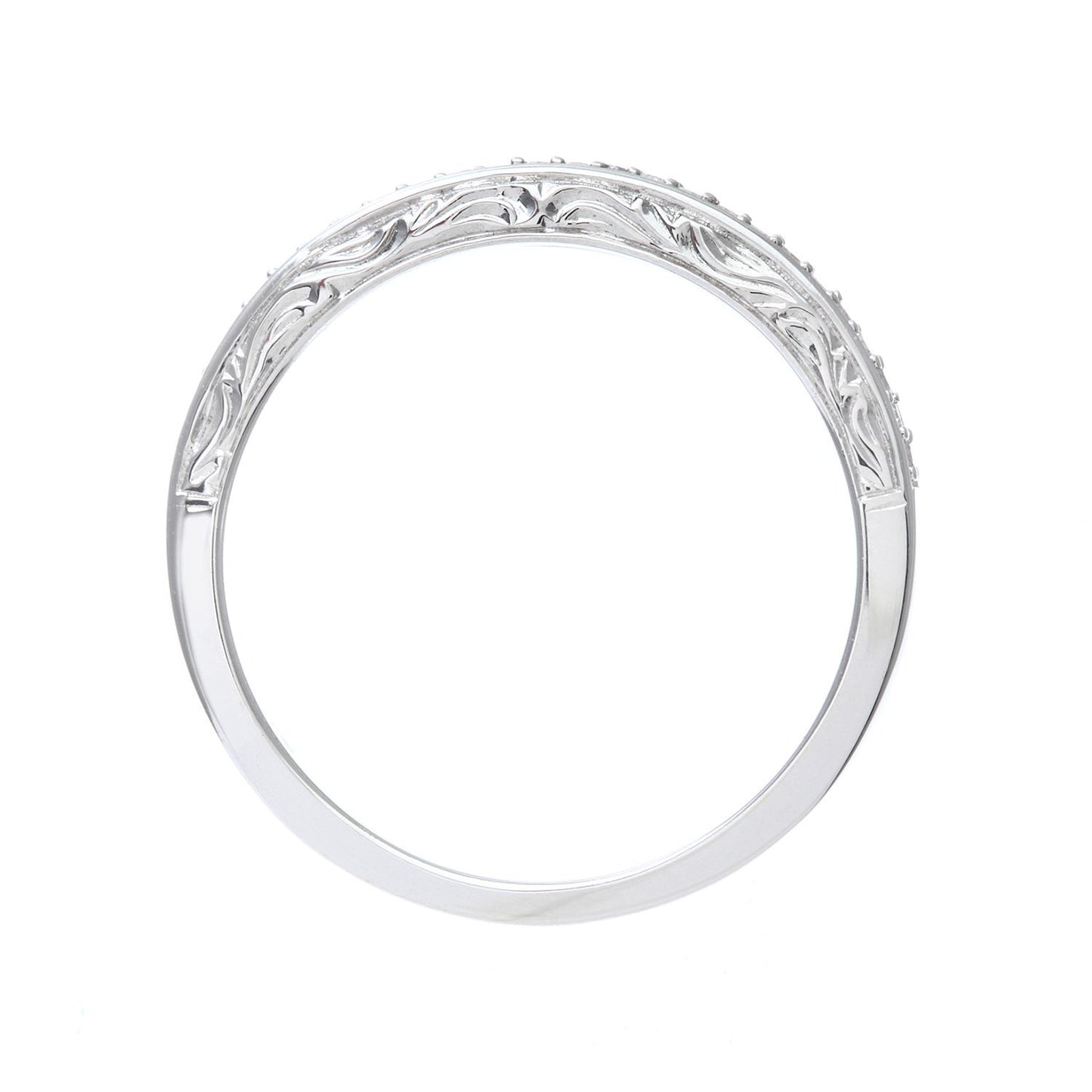 9ct White Gold  Diamond Carved Sides Micro Bead Eternity Ring 2mm - PR0AXL7539BW