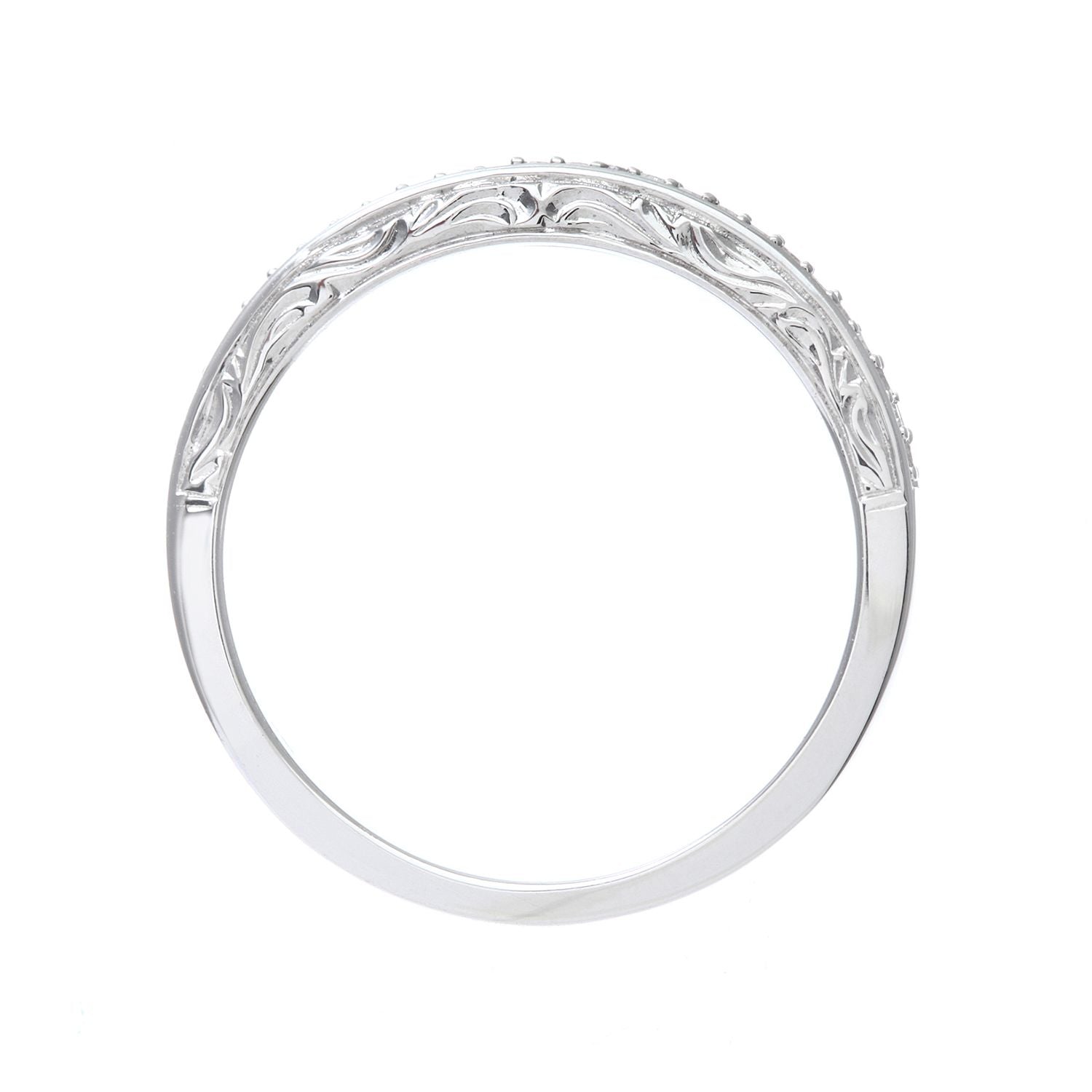 9ct White Gold  Diamond Carved Sides Micro Bead Eternity Ring 2mm - PR0AXL7539BW