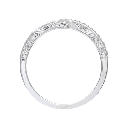 9ct White Gold  Diamond Carved Sides Micro Bead Eternity Ring 2mm - PR0AXL7539BW