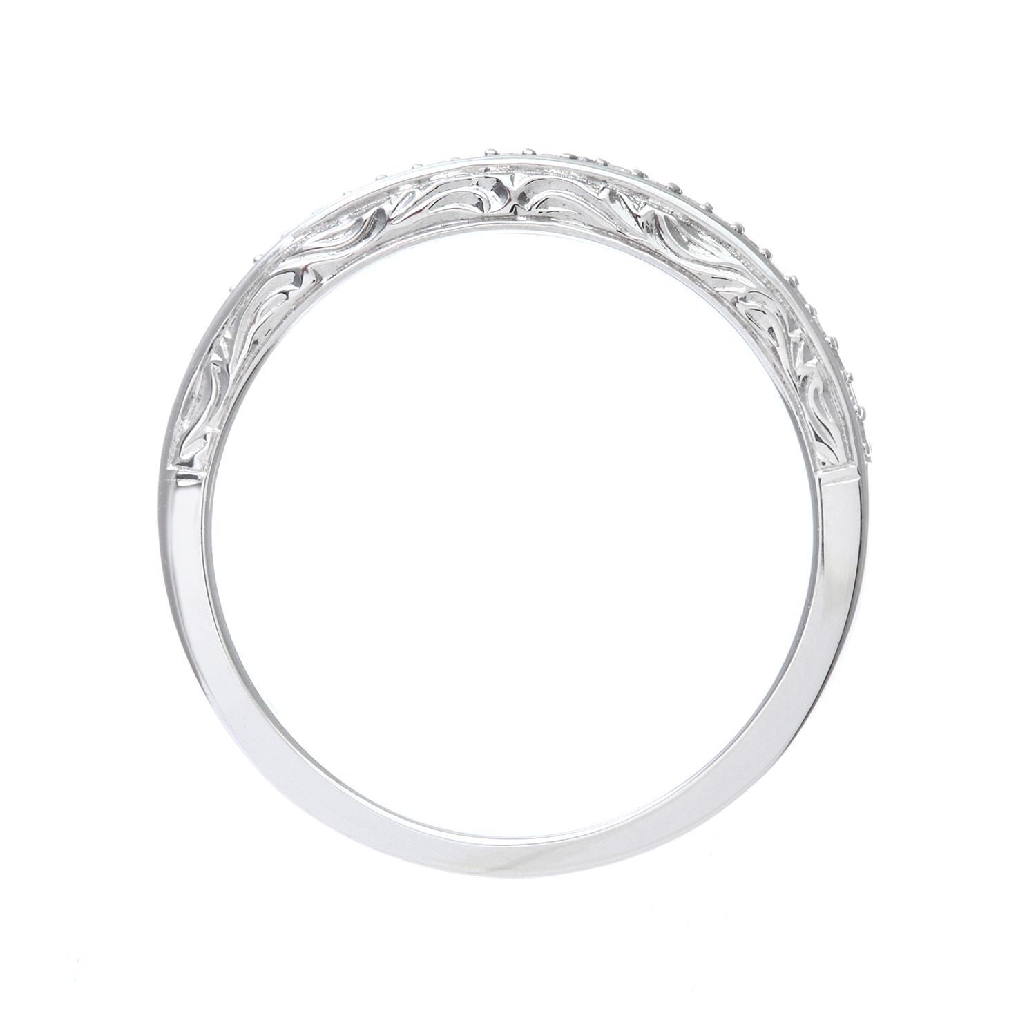 9ct White Gold  Diamond Carved Sides Micro Bead Eternity Ring 2mm - PR0AXL7539BW