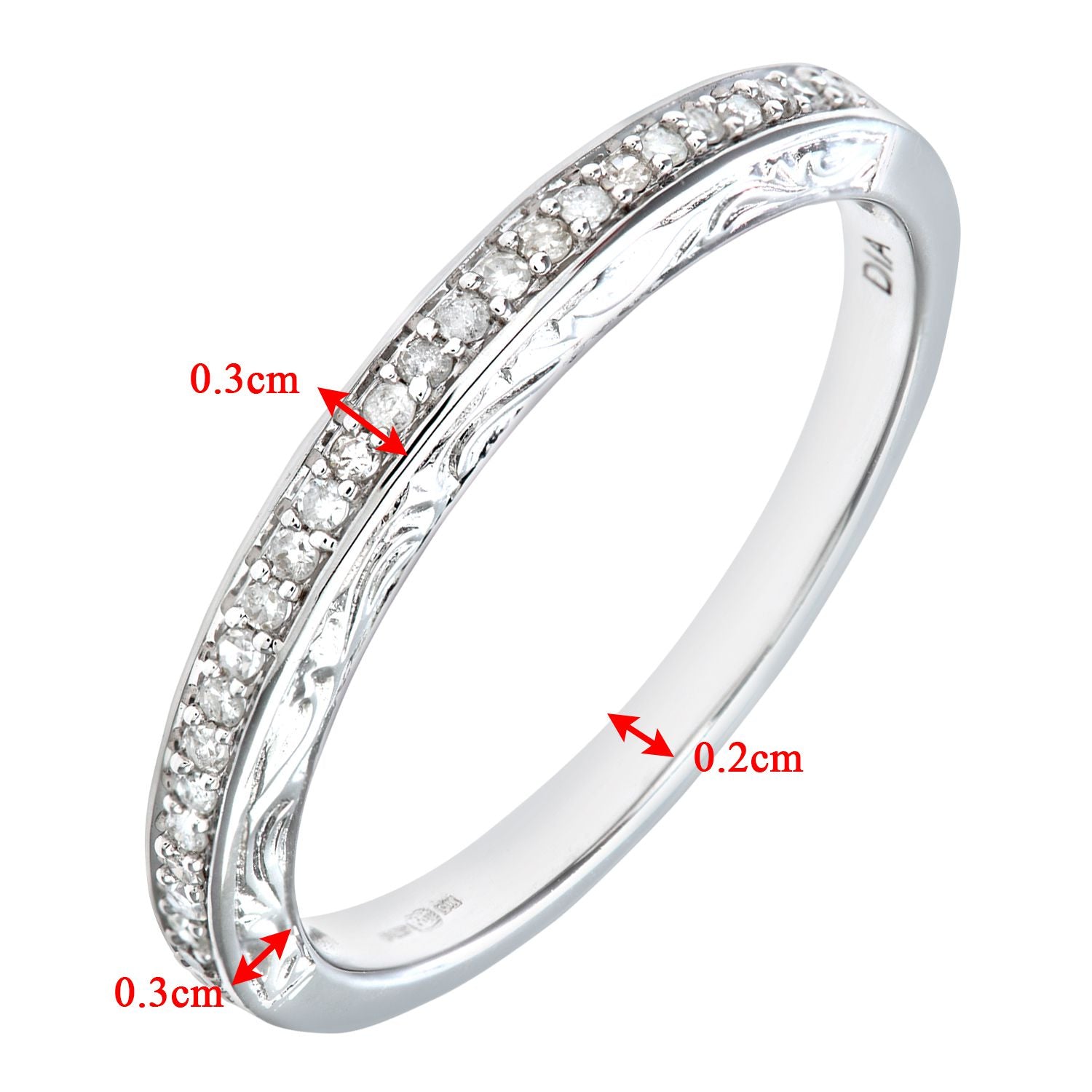 9ct White Gold  Diamond Carved Sides Micro Bead Eternity Ring 2mm - PR0AXL7539BW