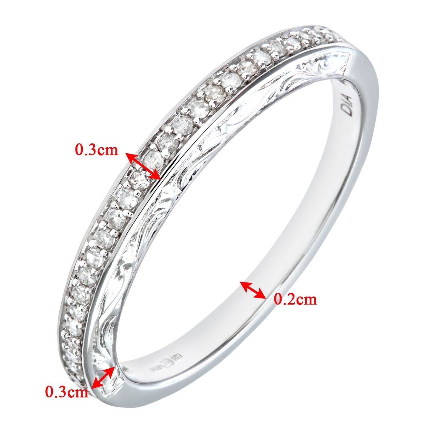 9ct White Gold  Diamond Carved Sides Micro Bead Eternity Ring 2mm - PR0AXL7539BW