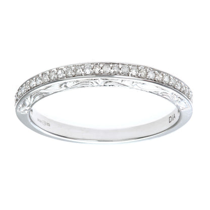 9ct White Gold  Diamond Carved Sides Micro Bead Eternity Ring 2mm - PR0AXL7539BW